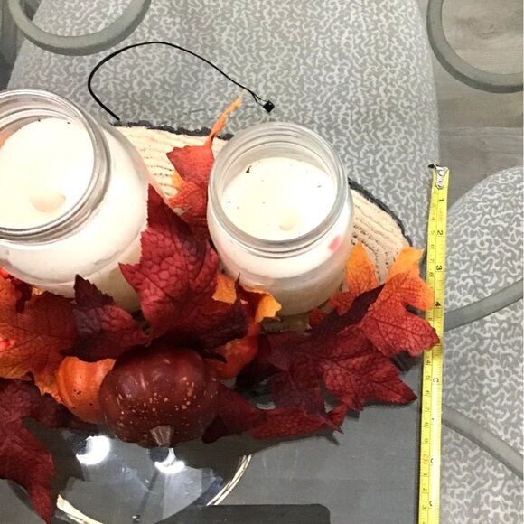 THANKSGIVING MAPLE LEAF CENTERPIECE ARRANGEMENT WITH 3-CENTER CANDLES BATTERY OP - Picture 6 of 6